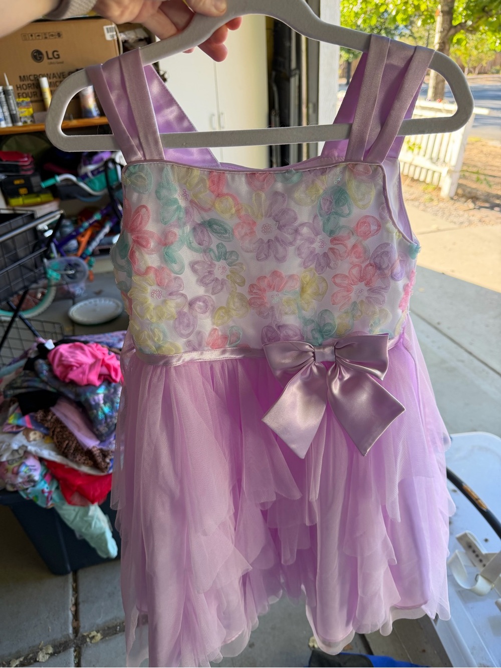 Jona Michelle Lavender Floral Tulle Dress with Satin Bow